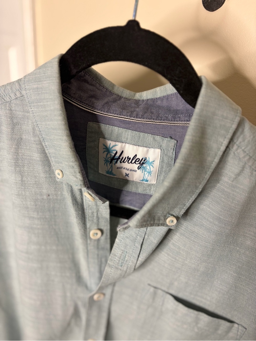 Hurley Pale Blue Green Button-Down Casual Shirt #1156